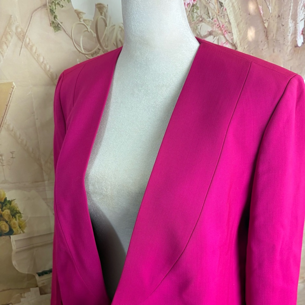 NEW St. John Fuchsia Wool Tailored Open Blazer - Picture 7 of 15
